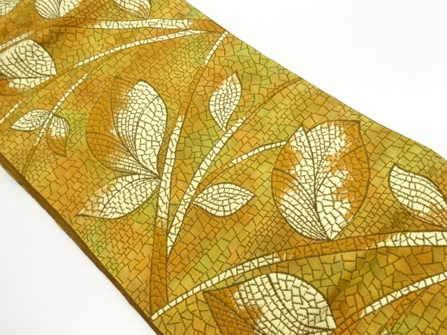 JAPANESE NAGOYA OBI / CHIKUZEN HAKATA / WOVEN LEAVES